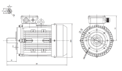 Motor trifazat 1.5kW 1000rpm ax 28mm IEC100 – flanșă mică B14 Dimensiuni motor trifazat 1.5kW 1000rpm 6 poli ax 28mm IEC100 cu flanșă mică B14