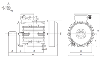 Motor trifazat 1.5kW 1000rpm ax 28mm IEC100 – talpă B3 Dimensiuni motor trifazat 1.5kW 1000rpm 6 poli ax 28mm IEC100 cu talpă B3
