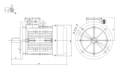 Motor trifazat 1.5kW 1000rpm ax 28mm IEC100 – flanșă mare B5 Dimensiuni motor trifazat 1.5kW 1000rpm 6 poli ax 28mm IEC100 cu flanșă mare B5