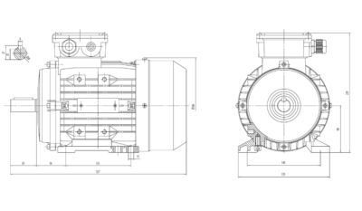 Motor trifazat 1.5kW 1400rpm ax 24mm IEC 90 - talpă B3 Dimensiuni motor trifazat 1.5kW 1400rpm 4 poli ax 24mm IEC 90 cu talpă B3
