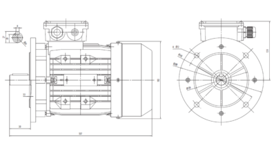 Motor trifazat 1.5kW 1500rpm ax 24mm IEC90 – flanșă mare B5 Dimensiuni motor trifazat 1.5kW 1500rpm 4 poli ax 24mm IEC90 cu flanșă mare B5