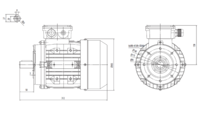 Dimensiuni montaj motor trifazat 1.5kW 3000rpm IEC90 B14 ax 24mm Dimensiuni motor trifazat 1.5kW 3000rpm IEC90 ax 24mm B14