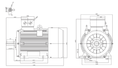 Motor trifazat 110kW 1000rpm ax 80mm IEC315 – talpă B3 Dimensiuni motor trifazat 110kW 1000rpm 6 poli ax 80mm IEC315 cu talpă B3