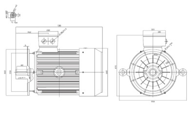 Motor trifazat 110kW 1000rpm ax 80mm IEC315 – flanșă mare B5 Dimensiuni motor trifazat 110kW 1000rpm 6 poli ax 80mm IEC315 cu flanșă mare B5