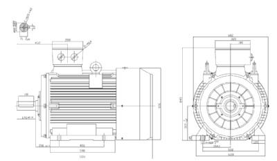 Motor trifazat 110kW 1400rpm ax 80mm IEC 315 - talpă B3 Dimensiuni motor trifazat 110kW 1400rpm 4 poli ax 80mm IEC 315 cu talpă B3