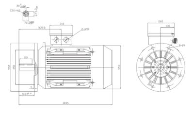 Motor trifazat 110kW 1500rpm ax 75mm IEC280 – flanșă mare B5 Dimensiuni motor trifazat 110kW 1500rpm 4 poli ax 75mm IEC280 cu flanșă mare B5