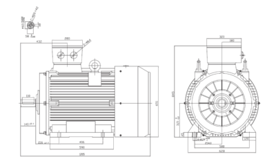 Dimensiuni montaj motor trifazat 110kW 3000rpm IEC315 B3 ax 65mm Dimensiuni motor trifazat 110kW 3000rpm IEC315 ax 65mm B3