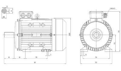 Motor trifazat 11kW 1400rpm ax 38mm IEC 132 - talpă B3 Dimensiuni motor trifazat 11kW 1400rpm 4 poli ax 38mm IEC 132 cu talpă B3