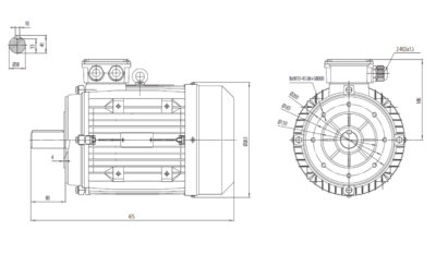 Dimensiuni montaj motor trifazat 11kW 3000rpm IEC132 B14 ax 38mm Dimensiuni motor trifazat 11kW 3000rpm IEC132 ax 38mm B14