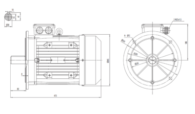 Dimensiuni montaj motor trifazat 11kW 3000rpm IEC132 B5 ax 38mm Dimensiuni motor trifazat 11kW 3000rpm IEC132 ax 38mm B5