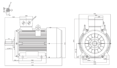 Motor trifazat 132kW 1000rpm ax 80mm IEC315 – talpă B3 Dimensiuni motor trifazat 132kW 1000rpm 6 poli ax 80mm IEC315 cu talpă B3