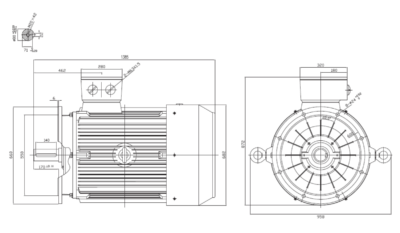 Motor trifazat 132kW 1000rpm ax 80mm IEC315 – flanșă mare B5 Dimensiuni motor trifazat 132kW 1000rpm 6 poli ax 80mm IEC315 cu flanșă mare B5