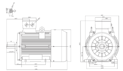 Motor trifazat 132kW 1400rpm ax 80mm IEC 315 - talpă B3 Dimensiuni motor trifazat 132kW 1400rpm 4 poli ax 80mm IEC 315 cu talpă B3