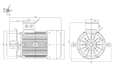 Motor trifazat 132kW 1500rpm ax 80mm IEC315 – flanșă mare B5 Dimensiuni motor trifazat 132kW 1500rpm 4 poli ax 80mm IEC315 cu flanșă mare B5
