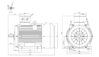 Dimensiuni montaj motor trifazat 132kW 3000rpm IEC315 B3 ax 65mm Dimensiuni motor trifazat 132kW 3000rpm IEC315 ax 65mm B3