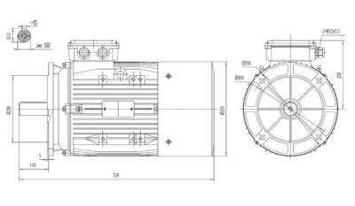 Motor trifazat 15kW 1000rpm ax 48mm IEC180 – flanșă mare B5 Dimensiuni motor trifazat 15kW 1000rpm 6 poli ax 48mm IEC180 cu flanșă mare B5