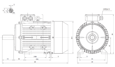 Motor trifazat 15kW 1400rpm ax 42mm IEC 160 - talpă B3 Dimensiuni motor trifazat 15kW 1400rpm 4 poli ax 42mm IEC 160 cu talpă B3