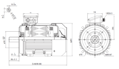 Dimensiuni montaj motor trifazat 11kW 3000rpm IEC160 B14 ax 42mm Dimensiuni motor trifazat 11kW 3000rpm IEC160 ax 42mm B14
