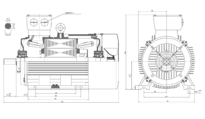 Motor trifazat 160kW 1000rpm ax 100mm IEC355 – talpă B3 Dimensiuni motor trifazat 160kW 1000rpm 6 poli ax 100mm IEC355 cu talpă B3