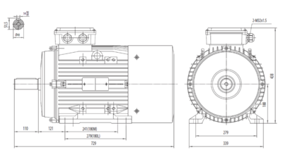 Motor trifazat 18.5kW 1000rpm ax 55mm IEC180 – talpă B3 Dimensiuni motor trifazat 18.5kW 1000rpm 6 poli ax 55mm IEC180 cu talpă B3