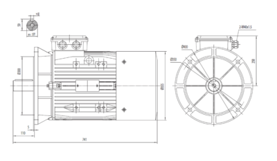 Motor trifazat 18.5kW 1000rpm ax 55mm IEC180 – flanșă mare B5 Dimensiuni motor trifazat 18.5kW 1000rpm 6 poli ax 55mm IEC180 cu flanșă mare B5