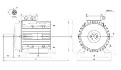 Motor trifazat 18.5kW 1000rpm ax 55mm IEC200 – talpă B3 Dimensiuni motor trifazat 18.5kW 1000rpm 6 poli ax 55mm IEC200 cu talpă B3