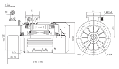 Motor trifazat 18.5kW 1500rpm ax 42mm IEC160 – flanșă mare B5 Dimensiuni motor trifazat 18.5kW 1500rpm 4 poli ax 42mm IEC160 cu flanșă mare B5