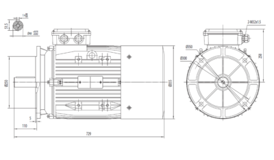 Motor trifazat 18.5kW 1500rpm ax 48mm IEC180 – flanșă mare B5 Dimensiuni motor trifazat 18.5kW 1500rpm 4 poli ax 48mm IEC180 cu flanșă mare B5