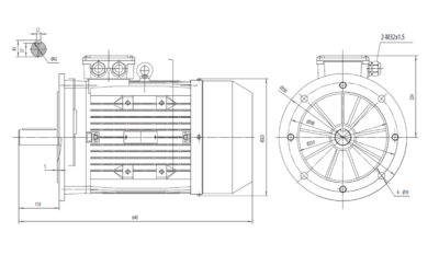 Dimensiuni montaj motor trifazat 18.5kW 3000rpm IEC160 B5 ax Dimensiuni motor trifazat 18.5kW 3000rpm IEC160 ax 42mm B5
