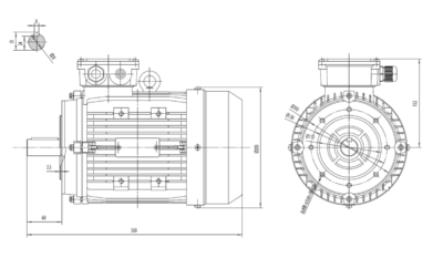 Motor trifazat 2.2kW 1000rpm ax 28mm IEC100 – flanșă mică B14 Dimensiuni motor trifazat 2.2kW 1000rpm 6 poli ax 28mm IEC100 cu flanșă mică B14