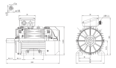Motor trifazat 2.2kW 1000rpm ax 28mm IEC100 – talpă B3 Dimensiuni motor trifazat 2.2kW 1000rpm 6 poli ax 28mm IEC100 cu talpă B3