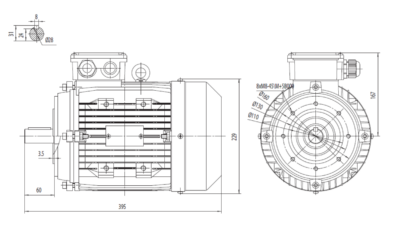 Motor trifazat 2.2kW 1000rpm ax 28mm IEC112 – flanșă mică B14 Dimensiuni motor trifazat 2.2kW 1000rpm 6 poli ax 28mm IEC112 cu flanșă mică B14