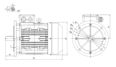 Motor trifazat 2.2kW 1000rpm ax 28mm IEC112 – flanșă mare B5 Dimensiuni motor trifazat 2.2kW 1000rpm 6 poli ax 28mm IEC112 cu flanșă mare B5