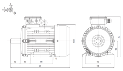 Motor trifazat 2.2kW 1400rpm ax 28mm IEC 100 - talpă B3 Dimensiuni motor trifazat 2.2kW 1400rpm 4 poli ax 28mm IEC 100 cu talpă B3