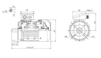 Motor trifazat 2.2kW 1500rpm ax 24mm IEC90 – flanșă mică B14 Dimensiuni motor trifazat 2.2kW 1500rpm 4 poli ax 24mm IEC90 cu flanșă mică B14