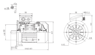 Motor trifazat 2.2kW 1500rpm ax 24mm IEC90 – flanșă mare B5 Dimensiuni motor trifazat 2.2kW 1500rpm 4 poli ax 24mm IEC90 cu flanșă mare B5