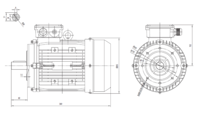 Motor trifazat 2.2kW 1500rpm ax 28mm IEC100 – flanșă mică B14 Dimensiuni motor trifazat 2.2kW 1500rpm 4 poli ax 28mm IEC100 cu flanșă mică B14