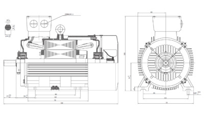 Motor trifazat 200kW 1000rpm ax 100mm IEC355 – talpă B3 Dimensiuni motor trifazat 200kW 1000rpm 6 poli ax 100mm IEC355 cu talpă B3