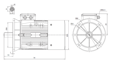 Motor trifazat 22kW 1000rpm ax 55mm IEC200 – flanșă mare B5 Dimensiuni motor trifazat 22kW 1000rpm 6 poli ax 55mm IEC200 cu flanșă mare B5