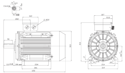 Motor trifazat 22kW 1400rpm ax 42mm IEC 160 - talpă B3 Dimensiuni motor trifazat 22kW 1400rpm 4 poli ax 42mm IEC 160 cu talpă B3