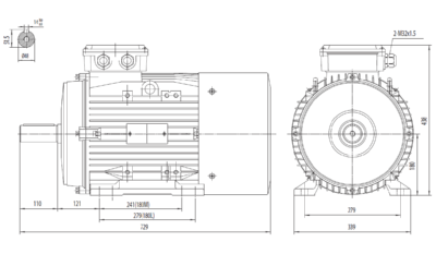 Motor trifazat 22kW 1400rpm ax 48mm IEC 180 - talpă B3 Dimensiuni motor trifazat 22kW 1400rpm 4 poli ax 48mm IEC 180 cu talpă B3