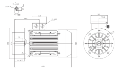 Motor trifazat 22kW 1500rpm ax 42mm IEC160 – flanșă mare B5 Dimensiuni motor trifazat 22kW 1500rpm 4 poli ax 42mm IEC160 cu flanșă mare B5