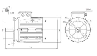 Motor trifazat 22kW 1500rpm ax 48mm IEC180 – flanșă mare B5 Dimensiuni motor trifazat 22kW 1500rpm 4 poli ax 48mm IEC180 cu flanșă mare B5