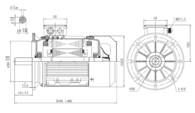 Dimensiuni montaj motor trifazat 22kW 3000rpm IEC160 B5 ax 42mm Dimensiuni motor trifazat 22kW 3000rpm IEC160 ax 42mm B5