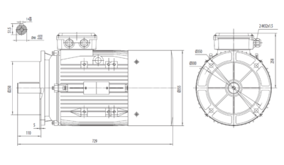 Dimensiuni montaj motor trifazat 22kW 3000rpm IEC180 B5 ax 48mm Dimensiuni motor trifazat 22kW 3000rpm IEC180 ax 48mm B5