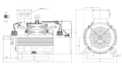 Motor trifazat 250kW 1000rpm ax 100mm IEC355 – talpă B3 Dimensiuni motor trifazat 250kW 1000rpm 6 poli ax 100mm IEC355 cu talpă B3