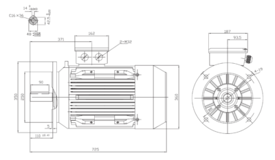 Motor trifazat 30kW 1500rpm ax 48mm IEC180 – flanșă mare B5 Dimensiuni motor trifazat 30kW 1500rpm 4 poli ax 48mm IEC180 cu flanșă mare B5