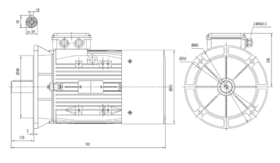 Motor trifazat 30kW 1500rpm ax 55mm IEC200 – flanșă mare B5 Dimensiuni motor trifazat 30kW 1500rpm 4 poli ax 55mm IEC200 cu flanșă mare B5