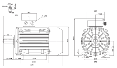 Dimensiuni montaj motor trifazat 30kW 3000rpm IEC180 B3 ax 48mm Dimensiuni motor trifazat 30kW 3000rpm IEC180 ax 48mm B3