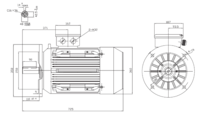Dimensiuni montaj motor trifazat 30kW 3000rpm IEC180 B5 ax 48mm Dimensiuni motor trifazat 30kW 3000rpm IEC180 ax 48mm B5